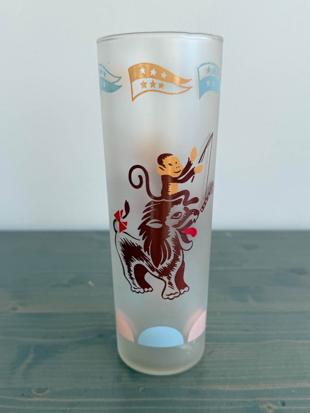Vintage Libbey "Circus Days" Tom 🐒Collins frosted glass tumbler - monkey